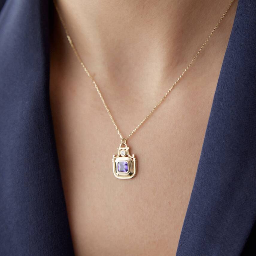 Altın Mor Taşlı Taç Kolye - Semih Haşhaş Kuyumculuk