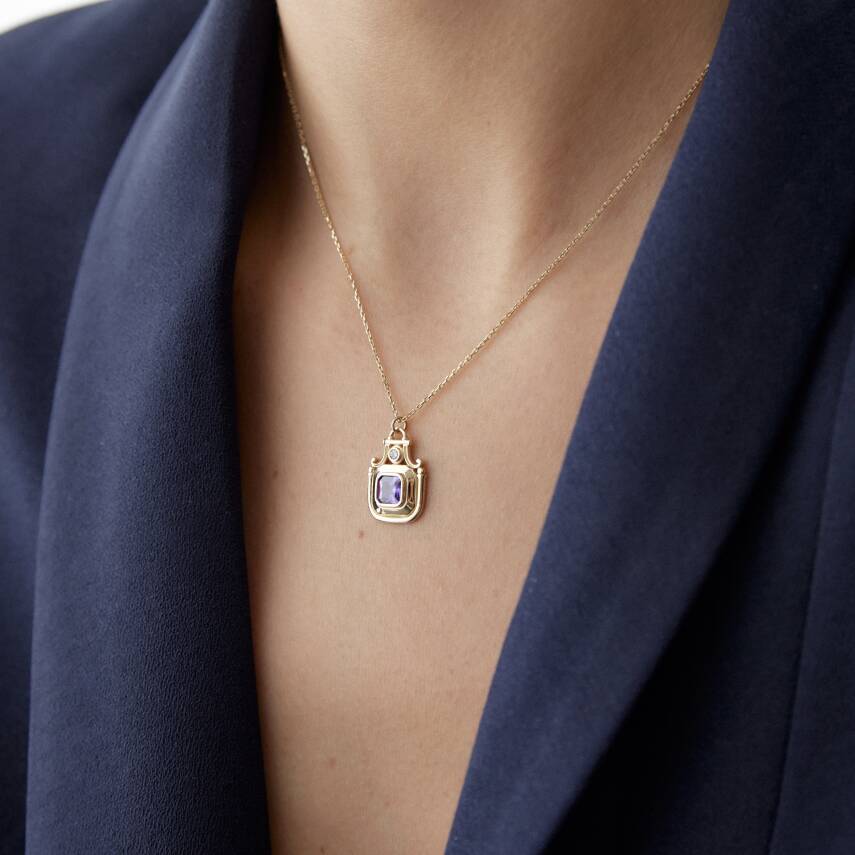 Altın Mor Taşlı Taç Kolye - Semih Haşhaş Kuyumculuk (1)