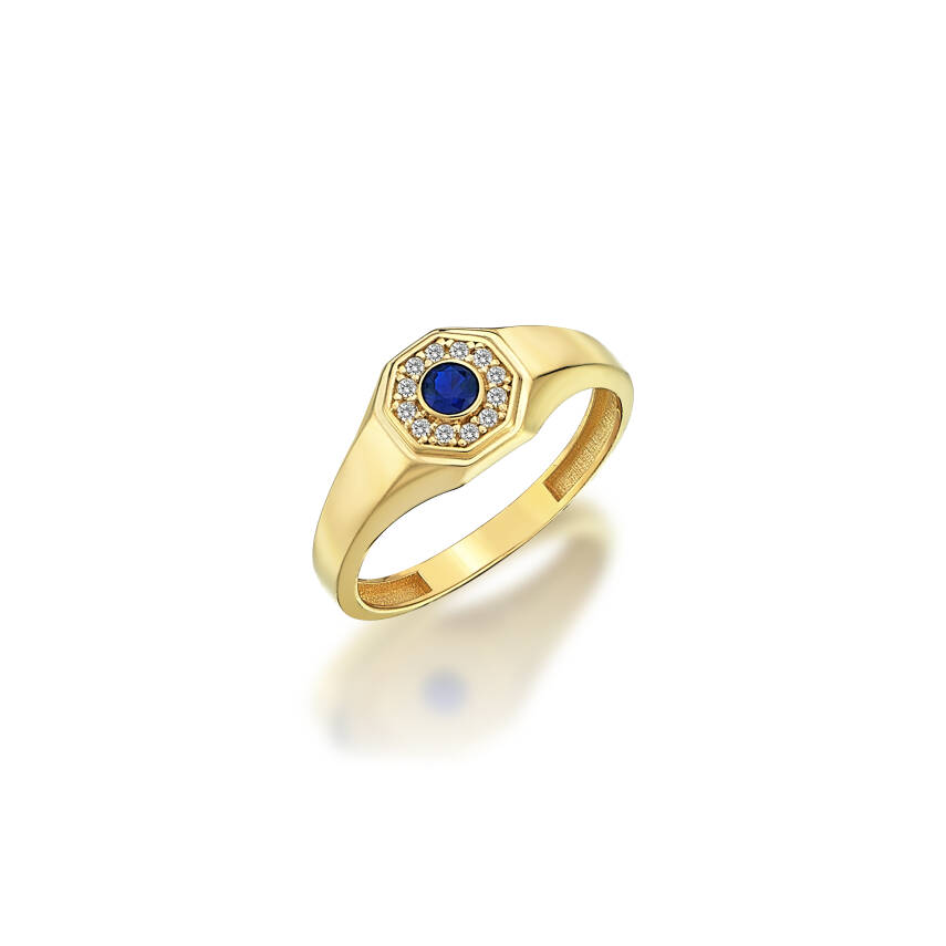 Altın Ortası Mavi Taşlı Madalyon Yüzük - 3