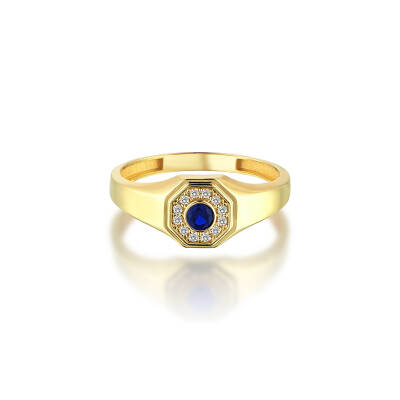 Altın Ortası Mavi Taşlı Madalyon Yüzük - 4