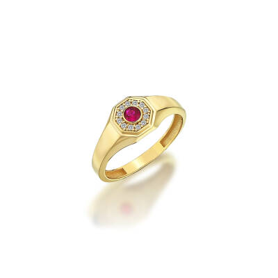 Altın Ortası Pembe Taşlı Madalyon Yüzük - 4