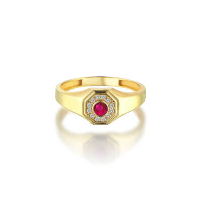 Altın Ortası Pembe Taşlı Madalyon Yüzük - 5