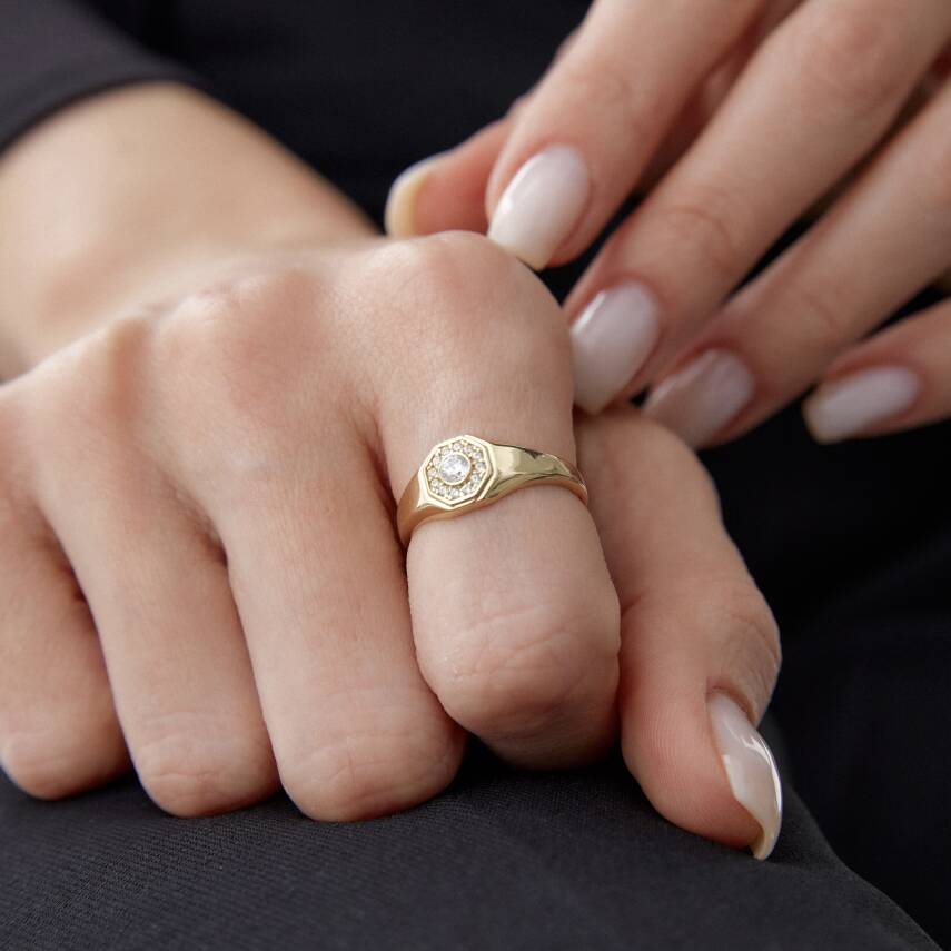 Altın Ortası Taşlı Madalyon Yüzük - Semih Haşhaş Kuyumculuk