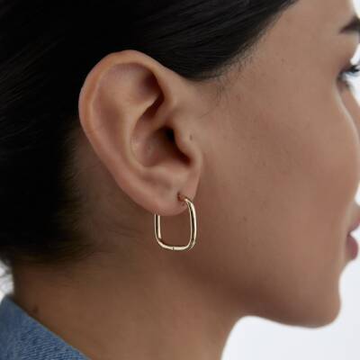 Altın Oval Köşeli Kare Küpe - 1