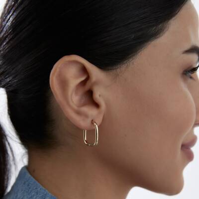 Altın Oval Köşeli Kare Küpe - 2