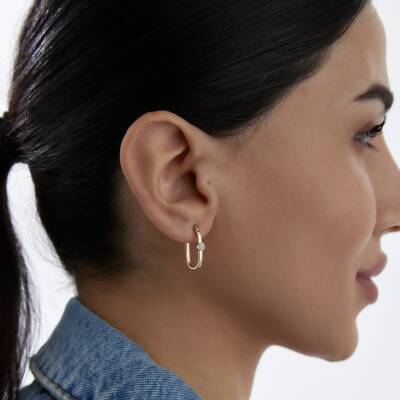 Altın Oval Taşlı Ataş Küpe - 1