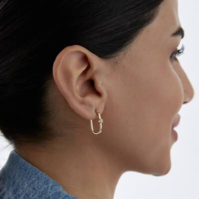 Altın Oval Taşlı Ataş Küpe - 2