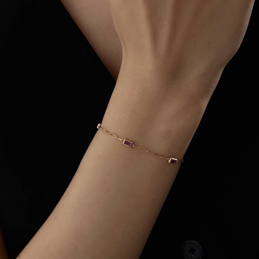 Altın Pembe Baget Taşlı Ataş Bileklik - Semih Haşhaş Kuyumculuk
