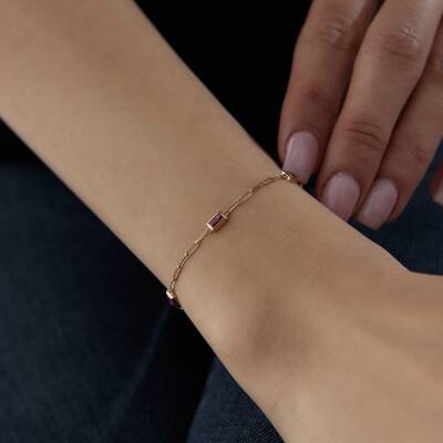 Altın Pembe Baget Taşlı Ataş Bileklik - 2