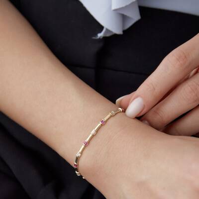 Altın Pembe Baget Taşlı Bileklik - 3