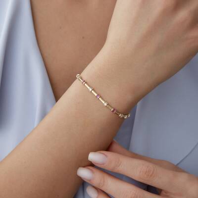 Altın Pembe Baget Taşlı Bileklik - 1