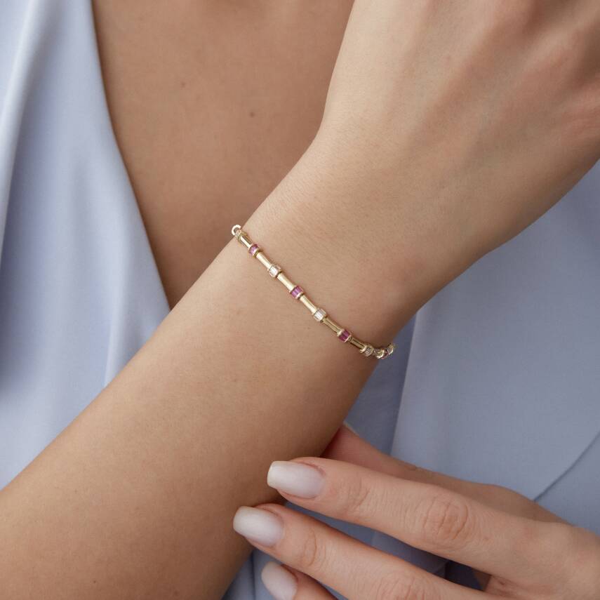 Altın Pembe Baget Taşlı Bileklik - Semih Haşhaş Kuyumculuk