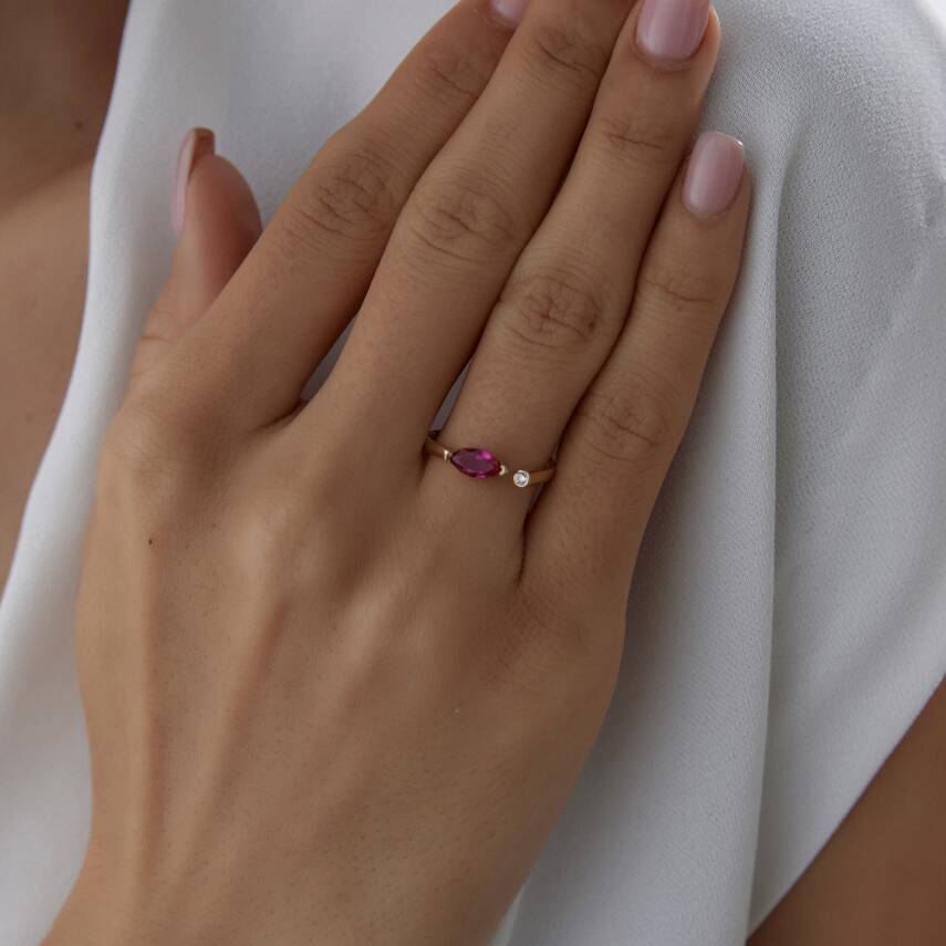 Altın Pembe Damla Taşlı Yüzük - Semih Haşhaş Kuyumculuk