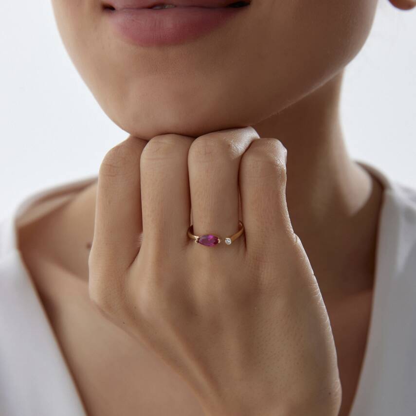 Altın Pembe Damla Taşlı Yüzük - Semih Haşhaş Kuyumculuk (1)