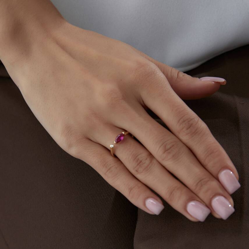 Altın Pembe Damla Taşlı Yüzük - 3