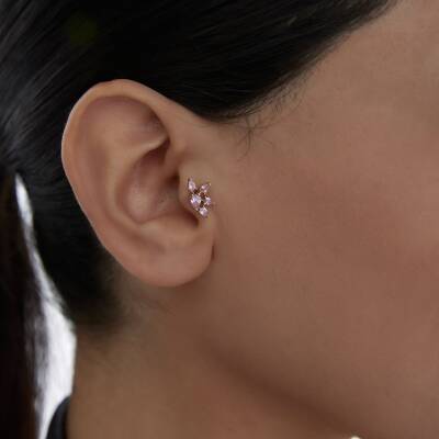 Altın Pembe Markiz Taşlı Tragus Piercing - 1