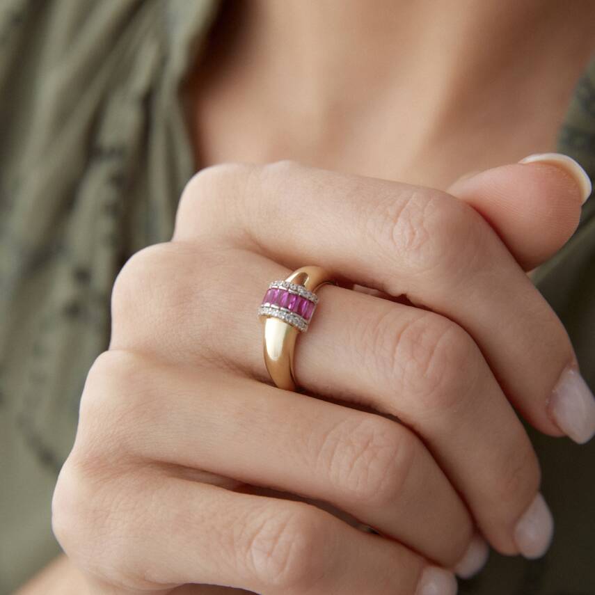 Altın Pembe Taşlı Boğum Yüzük - Semih Haşhaş Kuyumculuk