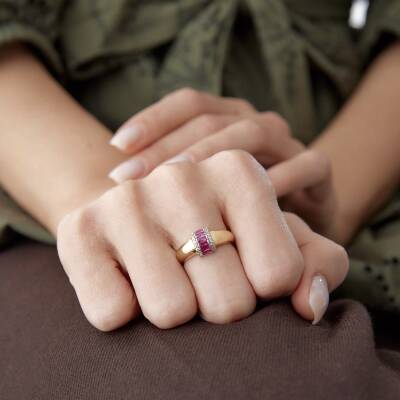 Altın Pembe Taşlı Boğum Yüzük - 2