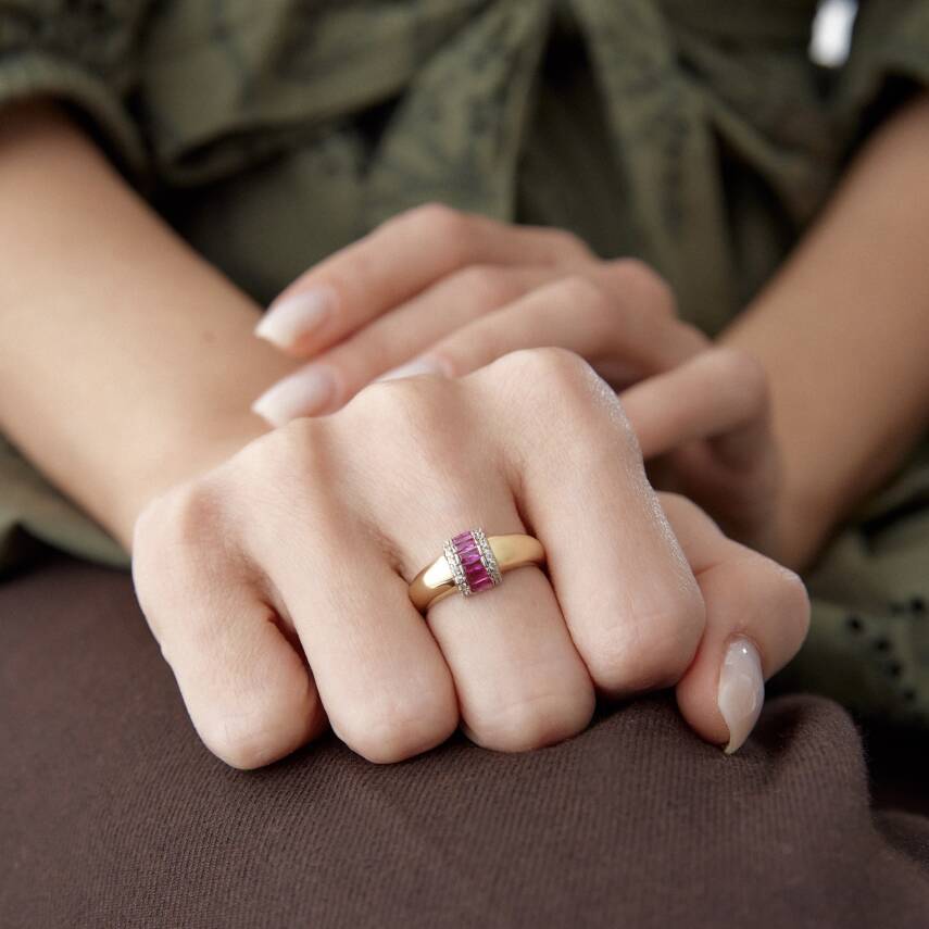 Altın Pembe Taşlı Boğum Yüzük - Semih Haşhaş Kuyumculuk (1)