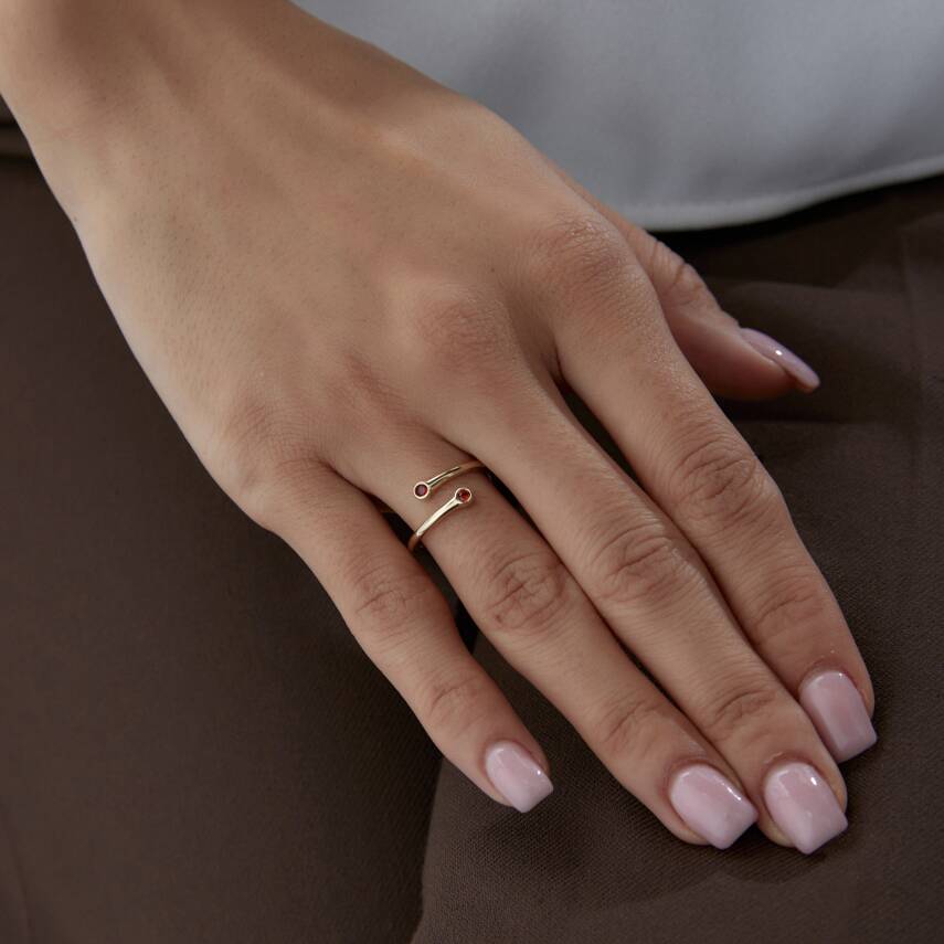 Altın Turuncu Taşlı Çapraz Yüzük - 2