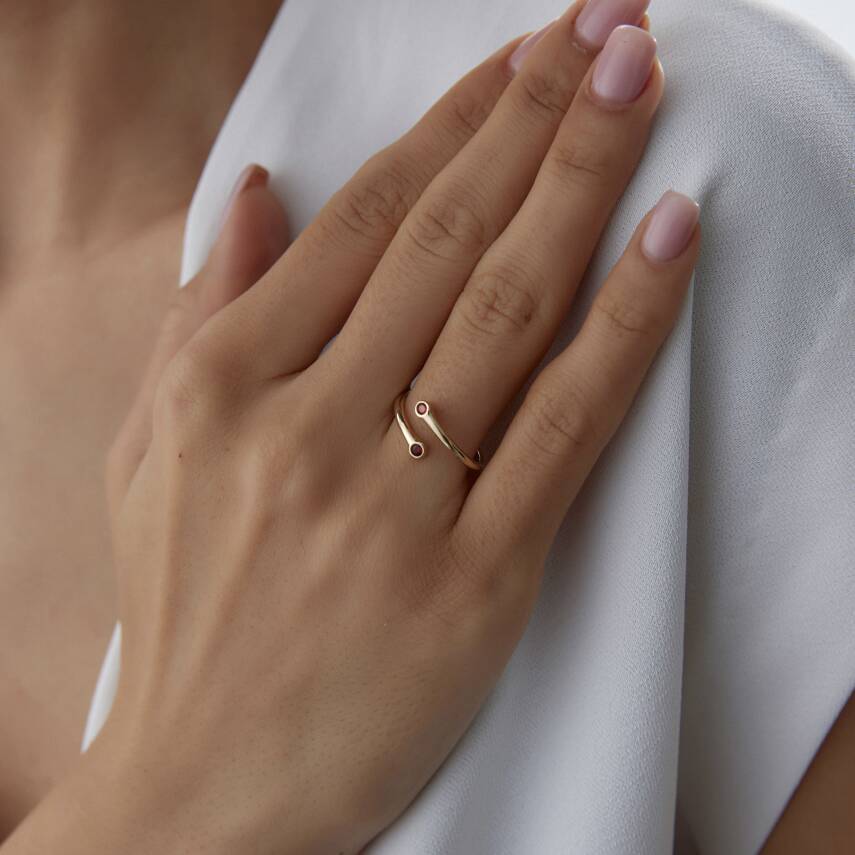 Altın Turuncu Taşlı Çapraz Yüzük - 3