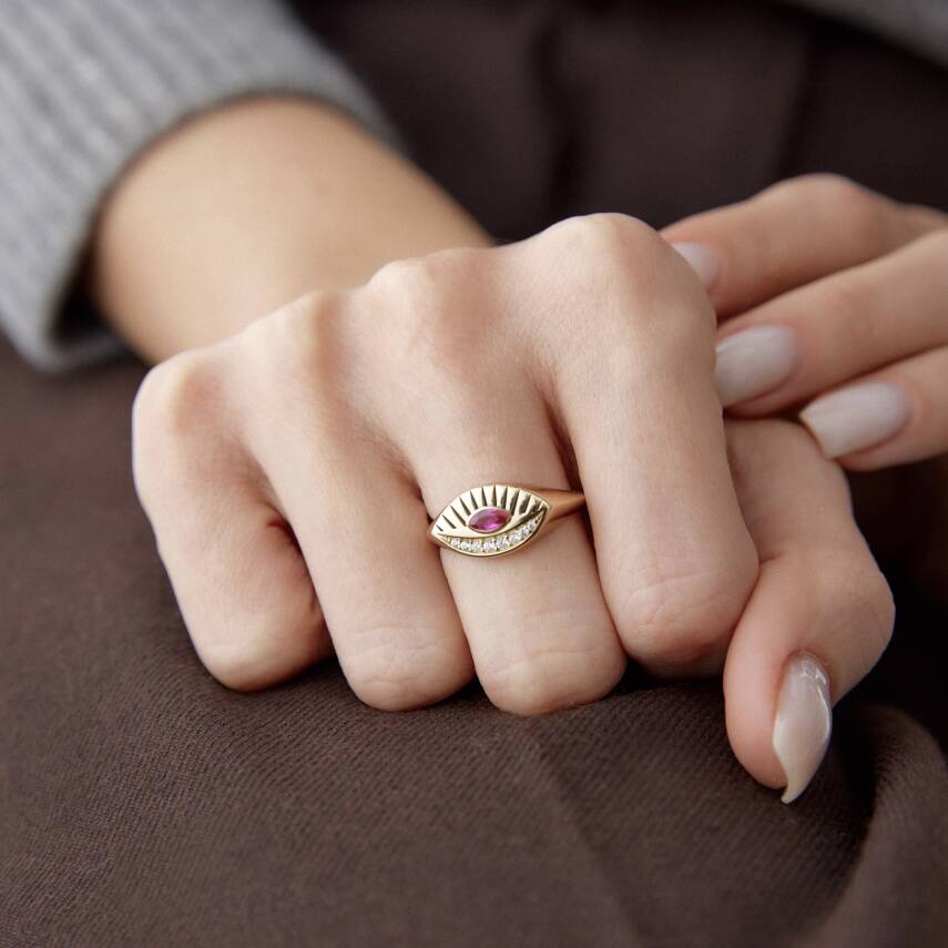 Altın Pembe Taşlı Göz Yüzük - Semih Haşhaş Kuyumculuk (1)