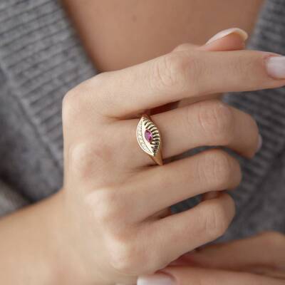 Altın Pembe Taşlı Göz Yüzük 