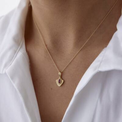 Altın Pembe Taşlı Luna Kalkan Kolye - 3