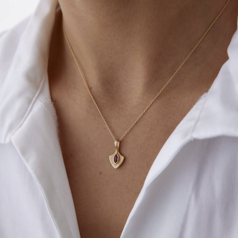 Altın Pembe Taşlı Luna Kalkan Kolye - Semih Haşhaş Kuyumculuk (1)