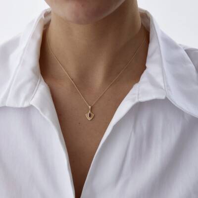 Altın Pembe Taşlı Luna Kalkan Kolye - 2