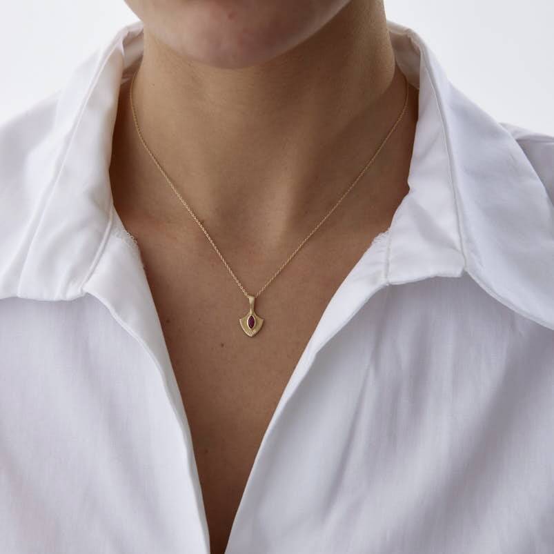 Altın Pembe Taşlı Luna Kalkan Kolye - Semih Haşhaş Kuyumculuk