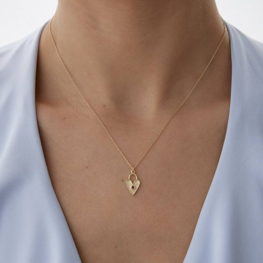 Altın Pembe Taşlı Luna Kalp Kolye - Semih Haşhaş Kuyumculuk (1)