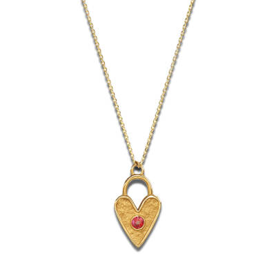 Altın Pembe Taşlı Luna Kalp Kolye 