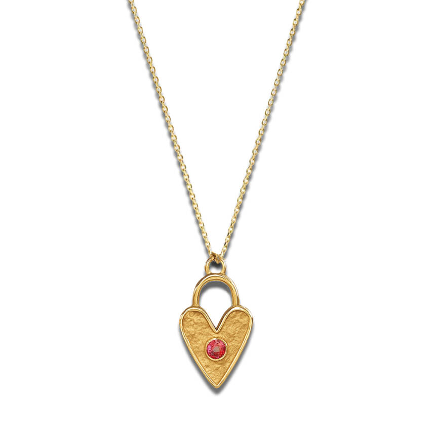 Altın Pembe Taşlı Luna Kalp Kolye - Semih Haşhaş Kuyumculuk