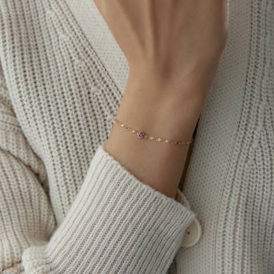 Altın Pembe Taşlı Minimal Kalp Bileklik 