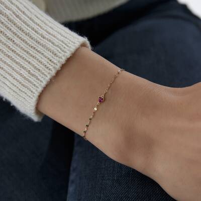 Altın Pembe Taşlı Minimal Kalp Bileklik - 2