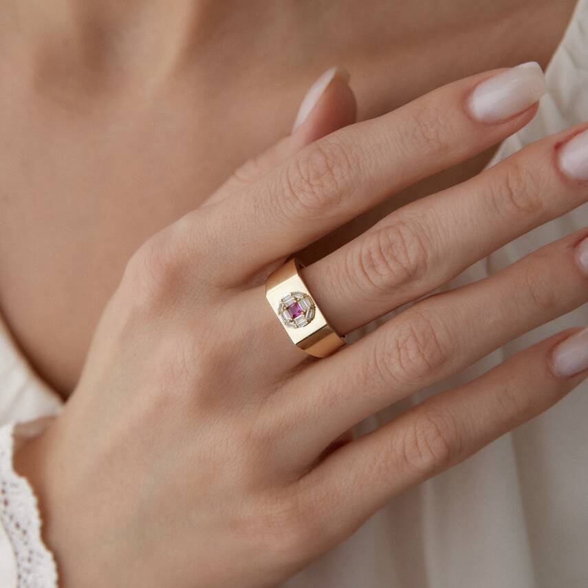 Altın Pembe Taşlı Şövalye Yüzük - Semih Haşhaş Kuyumculuk (1)