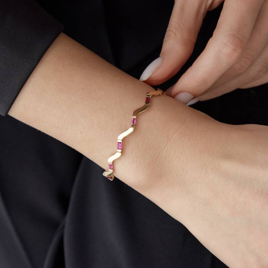 Altın Pembe Taşlı Zikzak Bileklik - Semih Haşhaş Kuyumculuk (1)