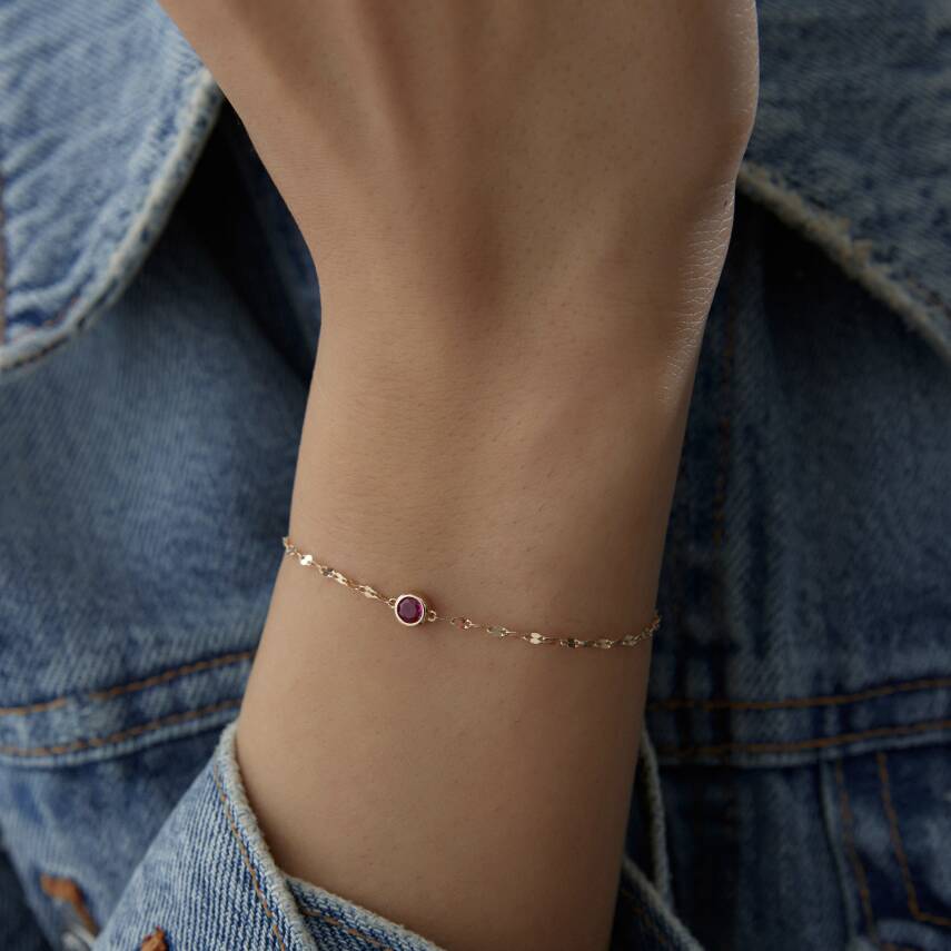 Altın Pembe Taşlı Yuvarlak Minimal Bileklik - Semih Haşhaş Kuyumculuk