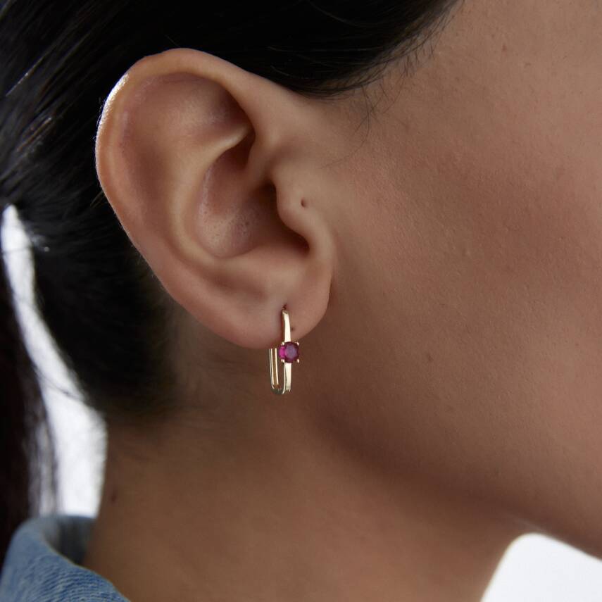 Altın Pembe Tektaş Ataş Küpe - Semih Haşhaş Kuyumculuk