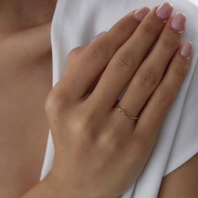 Altın Pembe Tektaş Çıtır Yüzük - 2