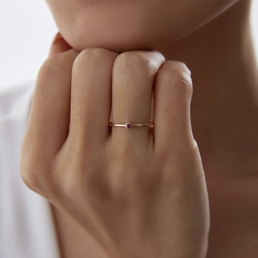 Altın Pembe Tektaş Çıtır Yüzük - Semih Haşhaş Kuyumculuk