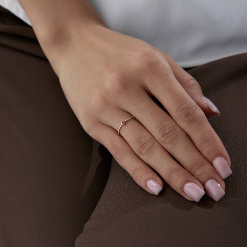 Altın Pembe Tektaş Çıtır Yüzük - 3