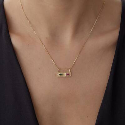 Altın Pembe Taşlı Luna Vintage Kolye - 1