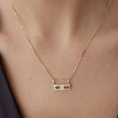 Altın Pembe Taşlı Luna Vintage Kolye - 2