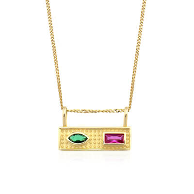 Altın Pembe Taşlı Luna Vintage Kolye 