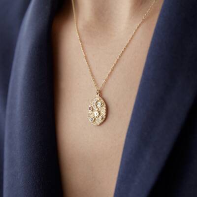 Altın Renkli Taşlı Gece & Gündüz Kolye - 1