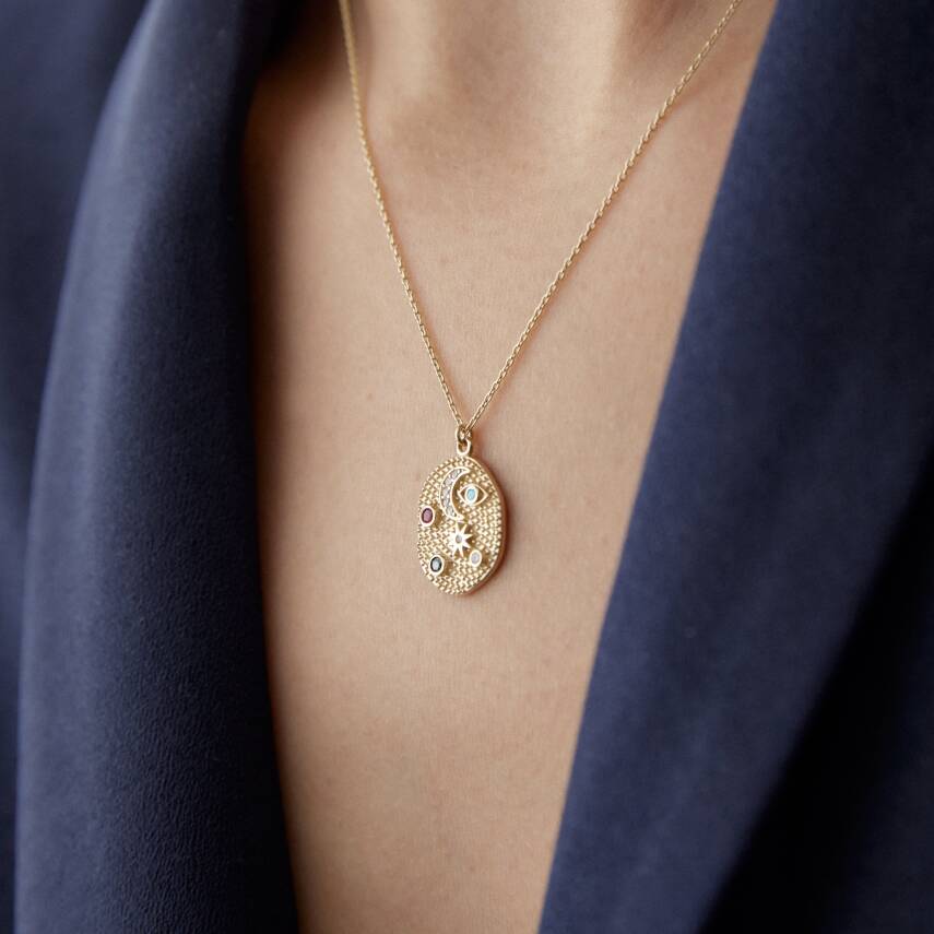 Altın Renkli Taşlı Gece & Gündüz Kolye - Semih Haşhaş Kuyumculuk