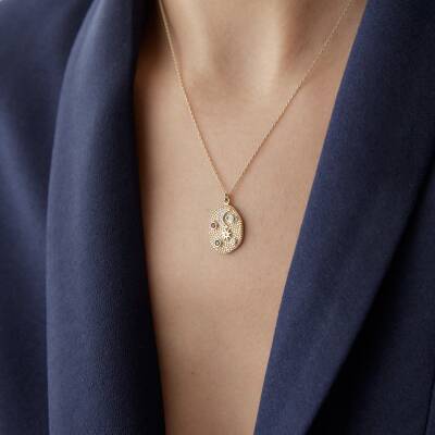 Altın Renkli Taşlı Gece & Gündüz Kolye - 2