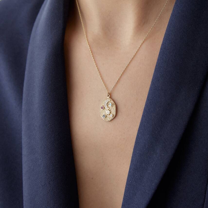 Altın Renkli Taşlı Gece & Gündüz Kolye - Semih Haşhaş Kuyumculuk (1)